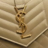 SAINT LAURENT Grain De Poudre Mixed Matelasse Triquilt Monogram Chain Wallet Dark Beige