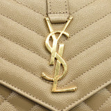 SAINT LAURENT Grain De Poudre Mixed Matelasse Triquilt Monogram Chain Wallet Dark Beige