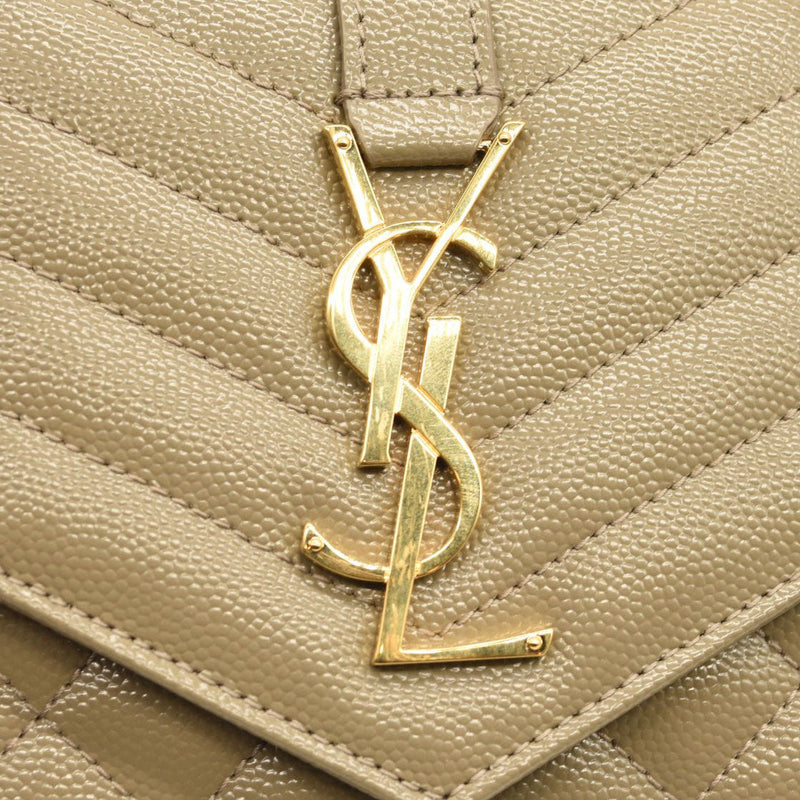 SAINT LAURENT Grain De Poudre Mixed Matelasse Triquilt Monogram Chain Wallet Dark Beige