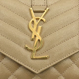 SAINT LAURENT Grain De Poudre Mixed Matelasse Triquilt Monogram Chain Wallet Dark Beige