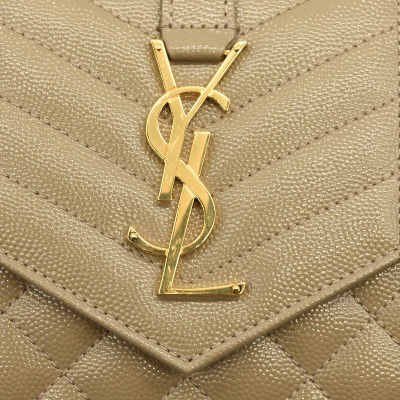 SAINT LAURENT Grain De Poudre Mixed Matelasse Triquilt Monogram Chain Wallet Dark Beige