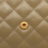 SAINT LAURENT Grain De Poudre Mixed Matelasse Triquilt Monogram Chain Wallet Dark Beige