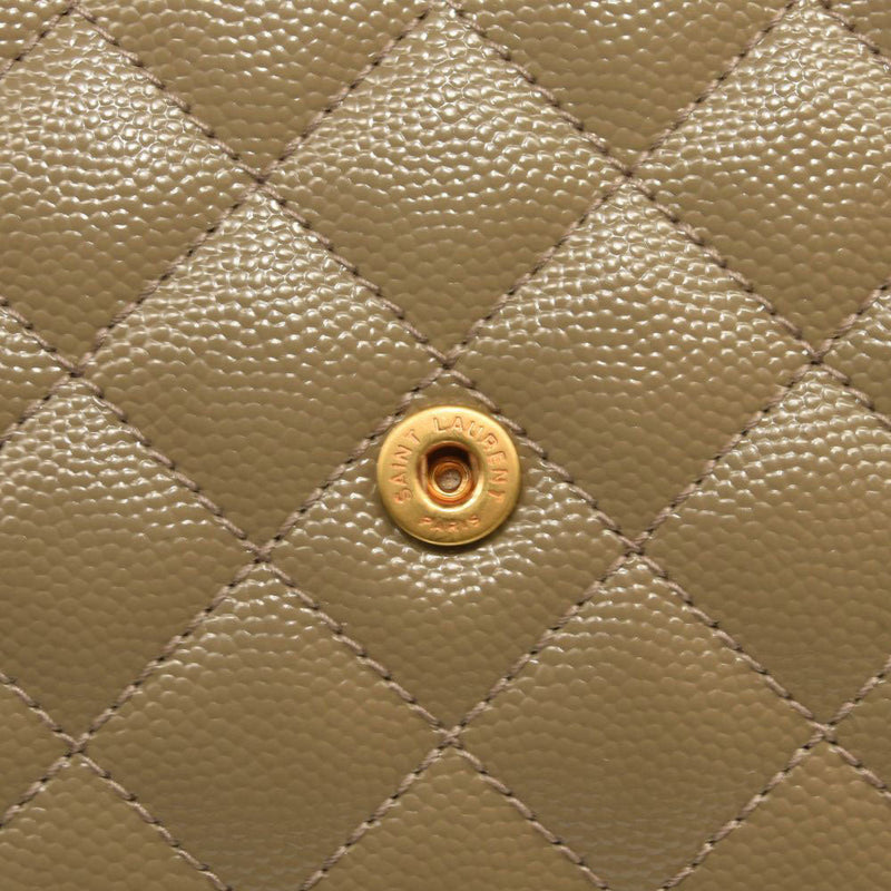 SAINT LAURENT Grain De Poudre Mixed Matelasse Triquilt Monogram Chain Wallet Dark Beige