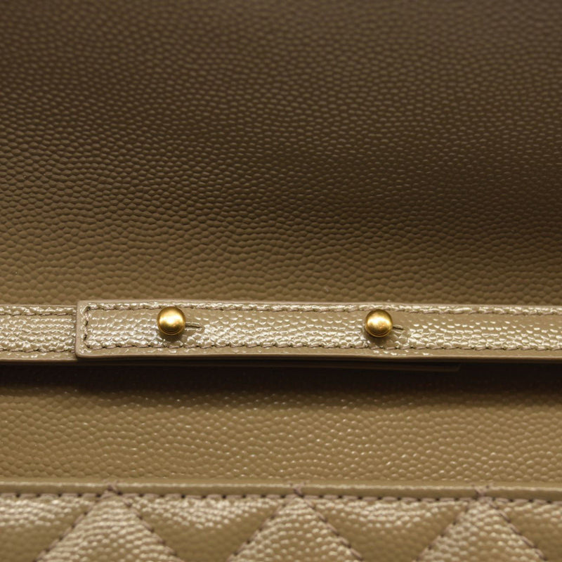 SAINT LAURENT Grain De Poudre Mixed Matelasse Triquilt Monogram Chain Wallet Dark Beige