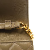 SAINT LAURENT Grain De Poudre Mixed Matelasse Triquilt Monogram Chain Wallet Dark Beige