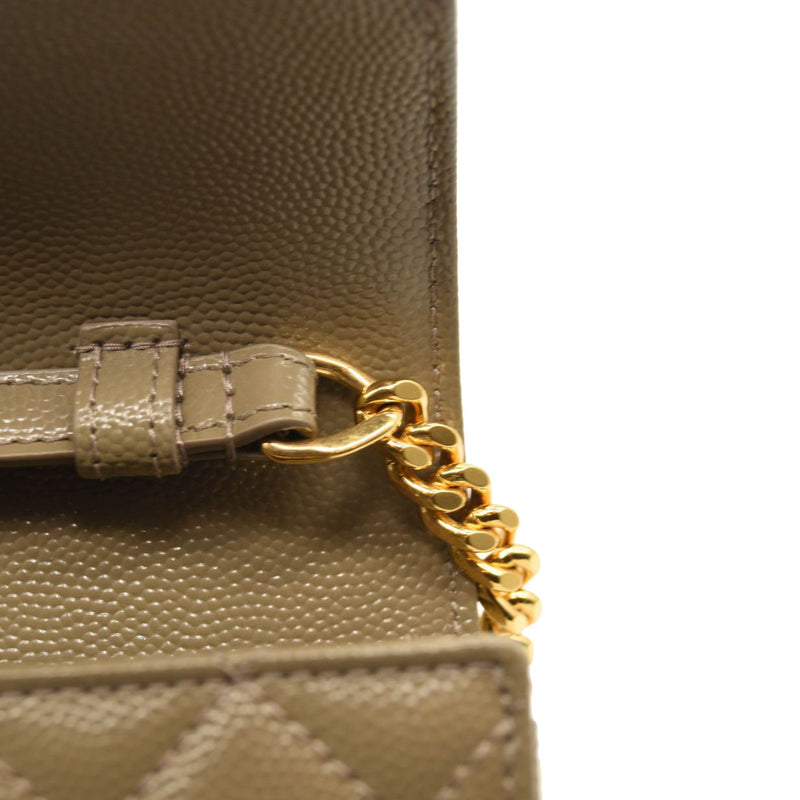 SAINT LAURENT Grain De Poudre Mixed Matelasse Triquilt Monogram Chain Wallet Dark Beige