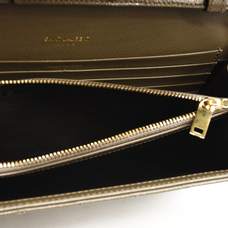 SAINT LAURENT Grain De Poudre Mixed Matelasse Triquilt Monogram Chain Wallet Dark Beige