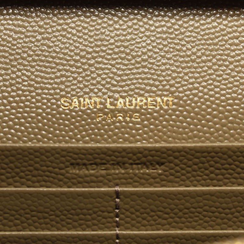 SAINT LAURENT Grain De Poudre Mixed Matelasse Triquilt Monogram Chain Wallet Dark Beige