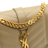 SAINT LAURENT Grain De Poudre Mixed Matelasse Triquilt Monogram Chain Wallet Dark Beige