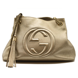 Gucci Metallic Pebbled Calfskin Medium Soho Chain Shoulder Bag Golden Beige