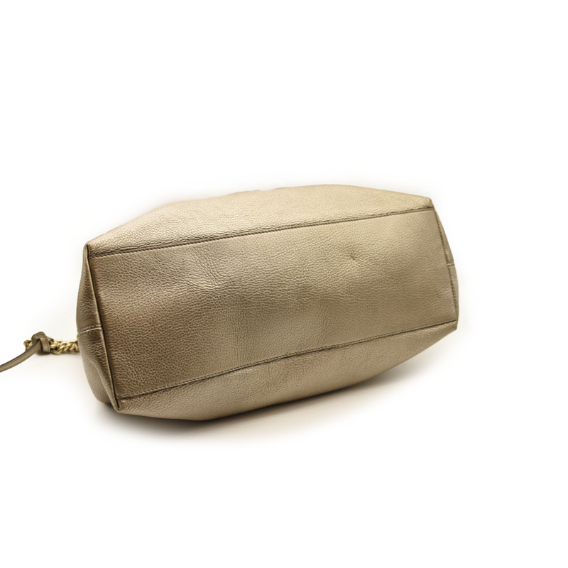 Gucci Metallic Pebbled Calfskin Medium Soho Chain Shoulder Bag Golden Beige