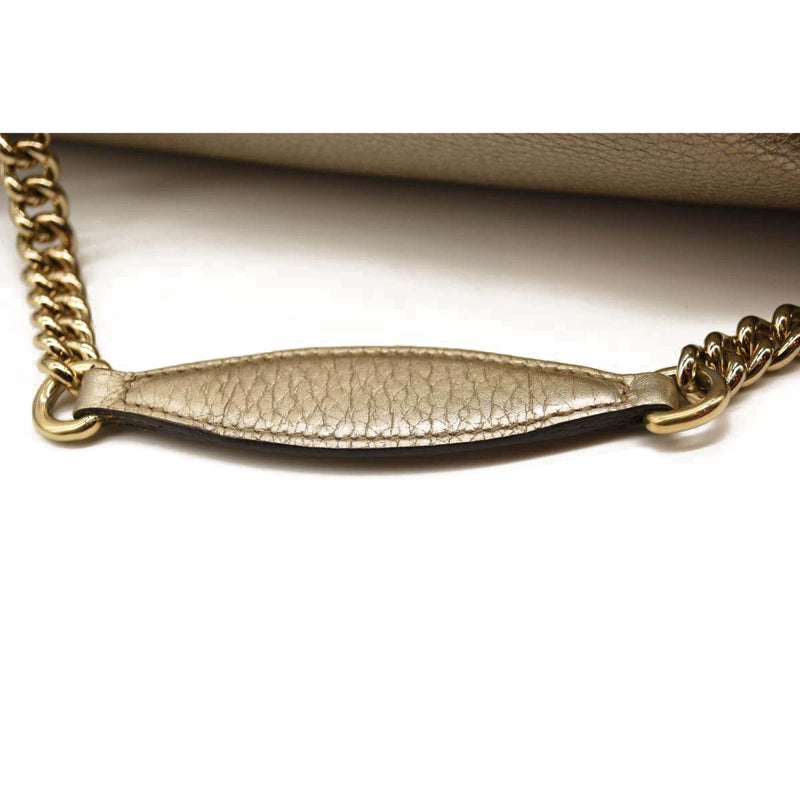 Gucci Metallic Pebbled Calfskin Medium Soho Chain Shoulder Bag Golden Beige