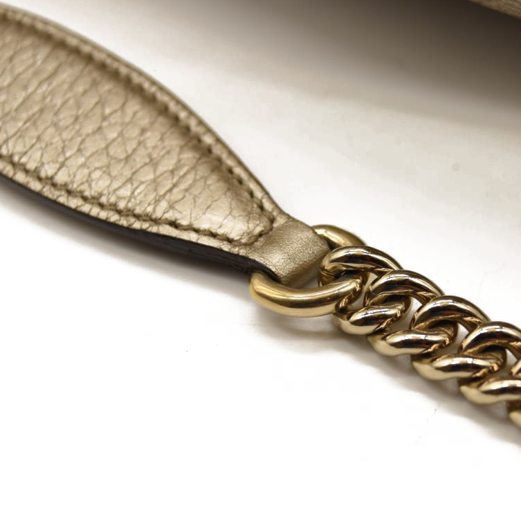 Gucci Metallic Pebbled Calfskin Medium Soho Chain Shoulder Bag Golden Beige