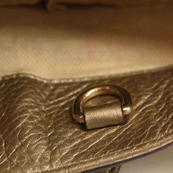Gucci Metallic Pebbled Calfskin Medium Soho Chain Shoulder Bag Golden Beige