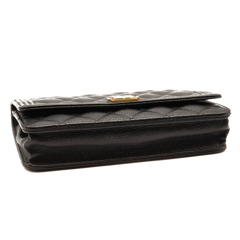 Chanel Caviar Quilted Boy Wallet On Chain WOC Black