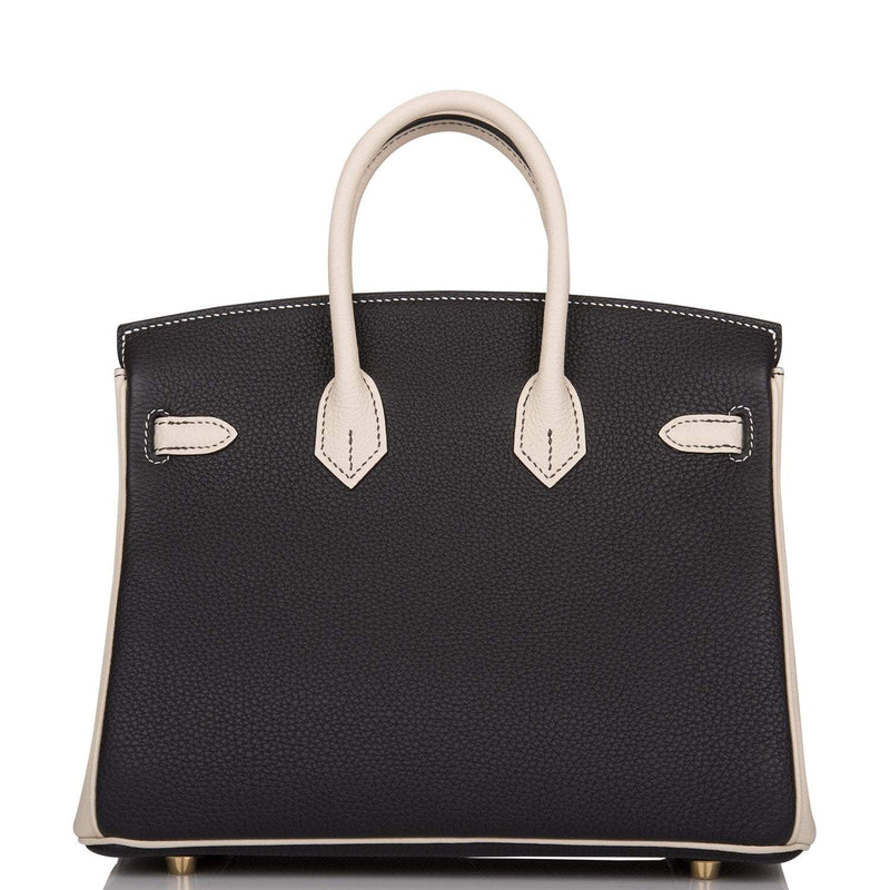 Hermes Birkin 25 Black and Craie Togo Brushed Gold Hardware