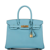 Hermes Birkin 30 Bleu Atoll Epsom Gold Hardware
