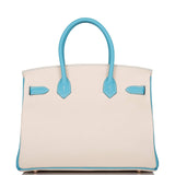 Hermes Birkin 30cm Bi-Color Craie and Bleu Atoll Togo  Rose Gold Hardware