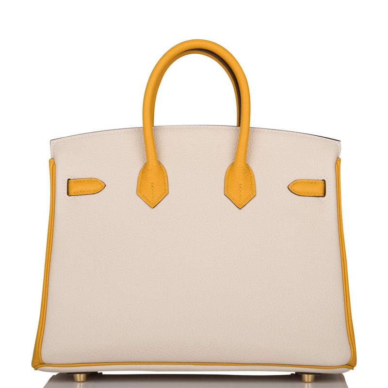 Hermes Horseshoe Stamp (HSS) Bi-Color Craie and Jaune Ambre Togo Birkin 25cm Brushed Gold Hardware