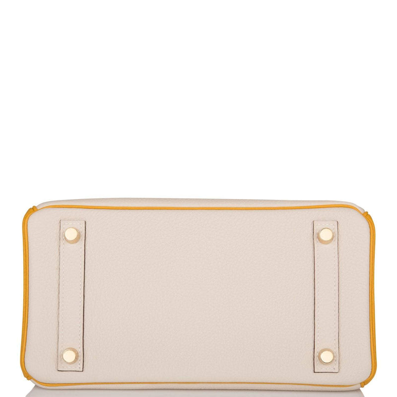 Hermes Horseshoe Stamp (HSS) Bi-Color Craie and Jaune Ambre Togo Birkin 25cm Brushed Gold Hardware