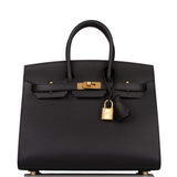 Hermes Birkin Sellier 25 Black Epsom Gold Hardware