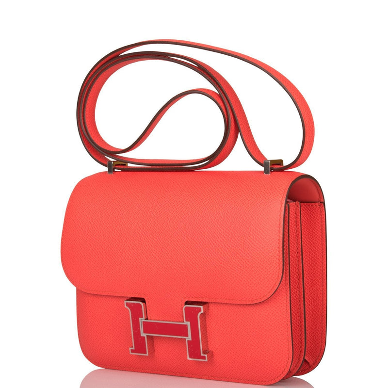 Hermes Rose Enamel Mini Constance 18cm Texas Epsom and Rouge de Coeur Palladium Hardware