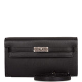Hermes Black Chevre Kelly Wallet To Go Palladium Hardware