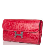 Hermes Rose Extreme Shiny Alligator Constance Wallet To Go Palladium Hardware