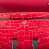 Hermes Rose Extreme Shiny Alligator Constance Wallet To Go Palladium Hardware