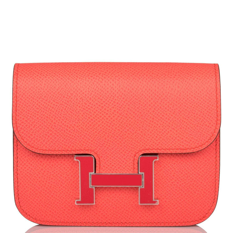 Hermes Rose Texas Epsom Constance Slim Wallet Palladium Hardware