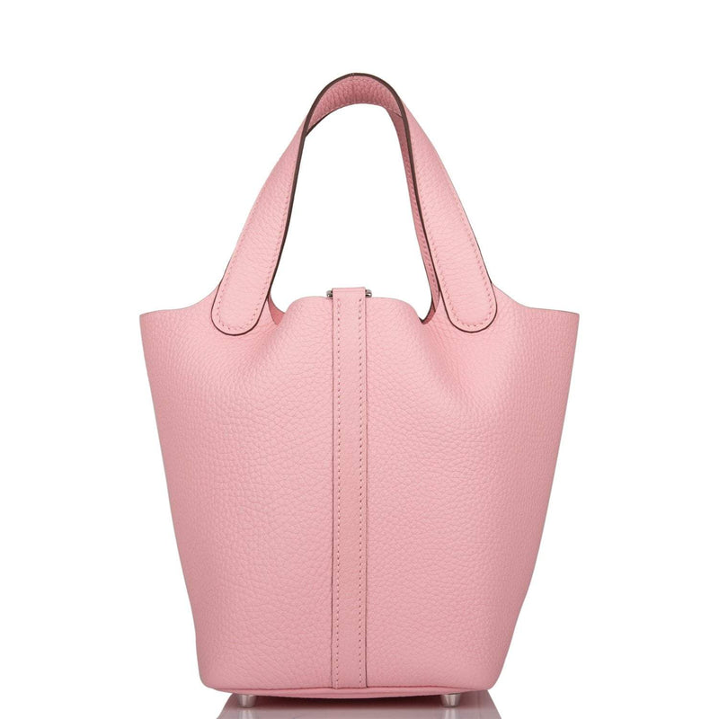 Hermes Rose Sakura Clemence Picotin Lock 18cm Palladium Hardware