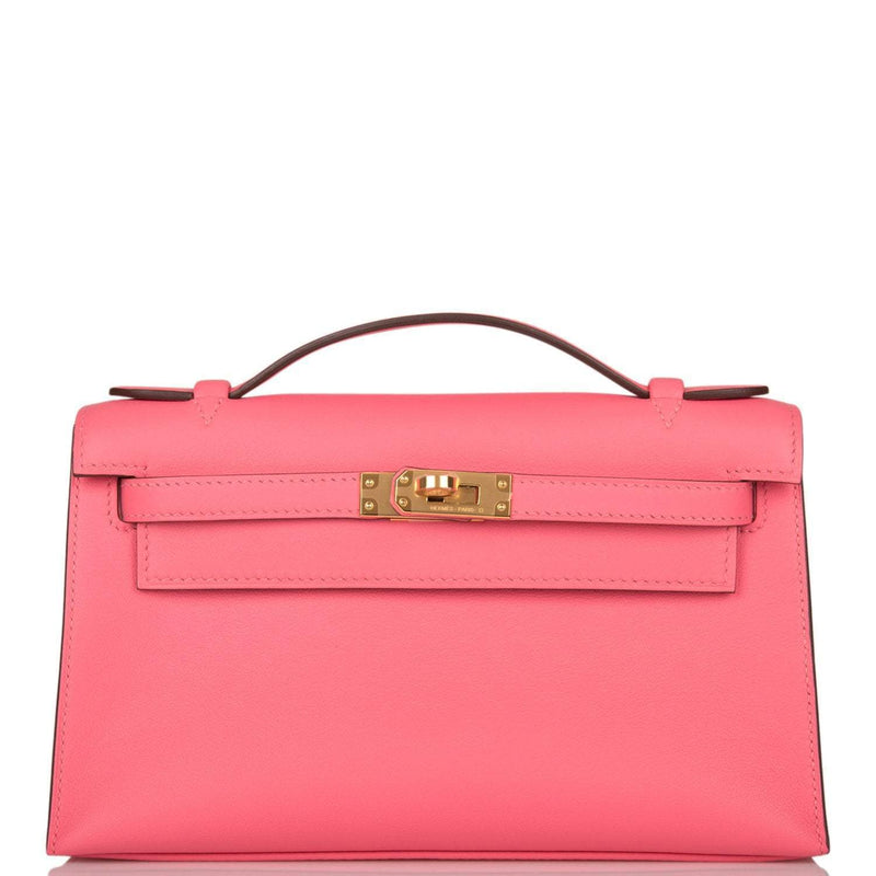 Hermes Rose Azalee Swift Mini Kelly Pochette Gold Hardware