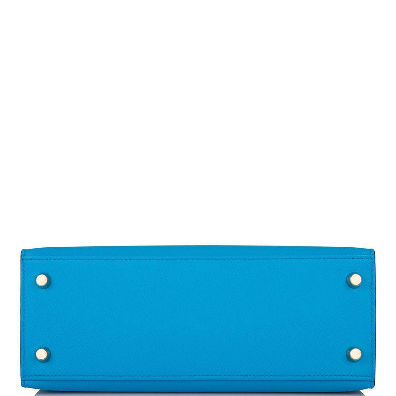 Hermes Kelly Sellier 25 Bleu Frida Epsom Gold Hardware