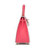Hermes Horseshoe Stamp (HSS) Bi-Color White and Rose Azalee Epsom Sellier Kelly 25cm Permabrass Hardware