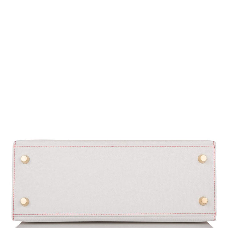 Hermes Horseshoe Stamp (HSS) Bi-Color White and Rose Azalee Epsom Sellier Kelly 25cm Permabrass Hardware