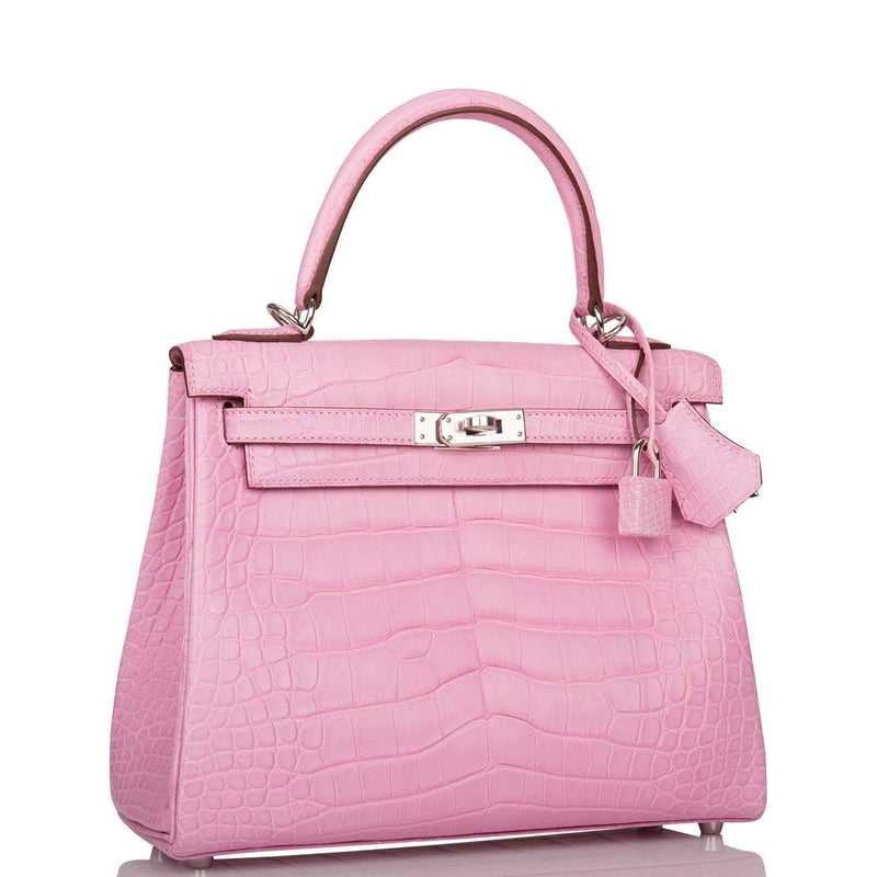 Hermes Bubblegum 5P Matte Alligator Retourne Kelly 25cm Palladium Hardware