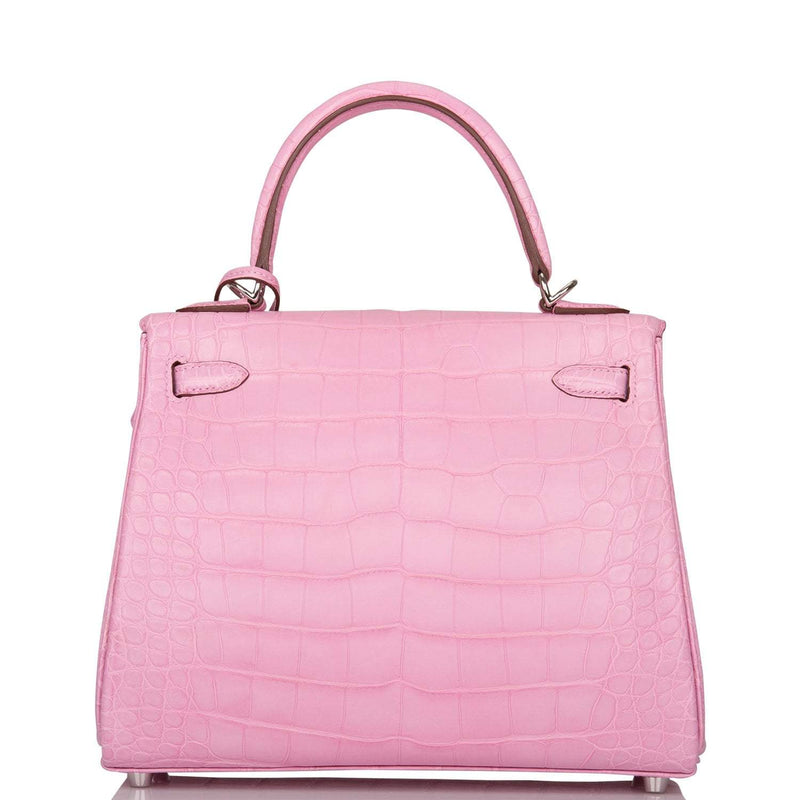 Hermes Bubblegum 5P Matte Alligator Retourne Kelly 25cm Palladium Hardware