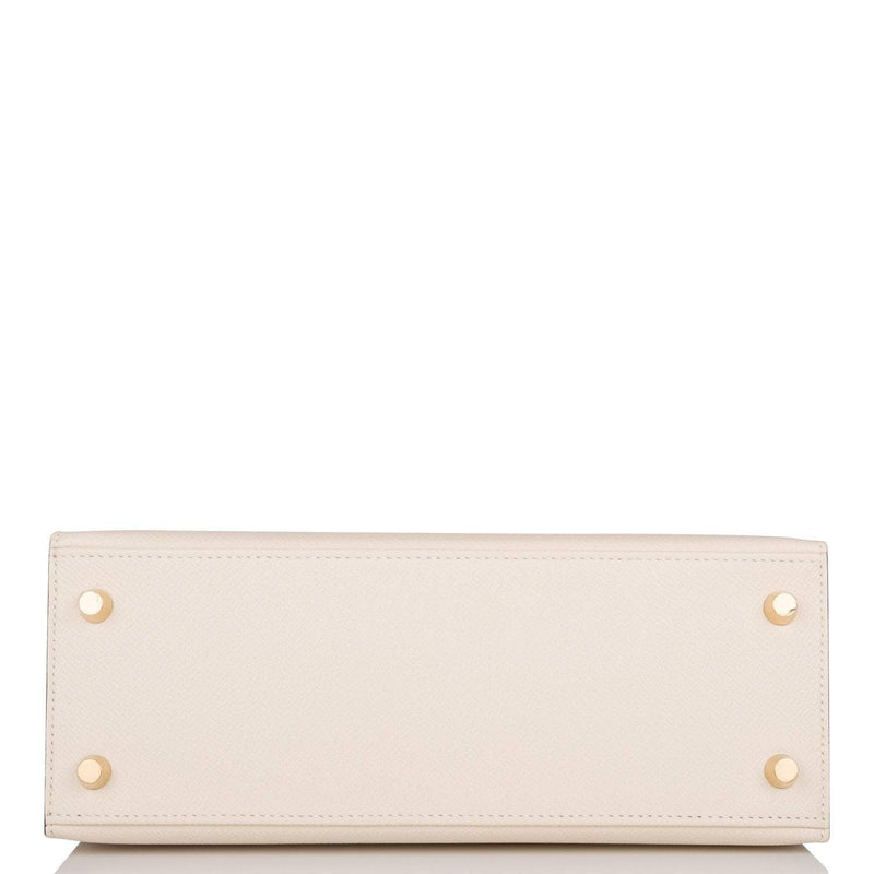 Hermes Kelly 25cm Bi-Color Craie and Etoupe Epsom Sellier  Brushed Gold Hardware