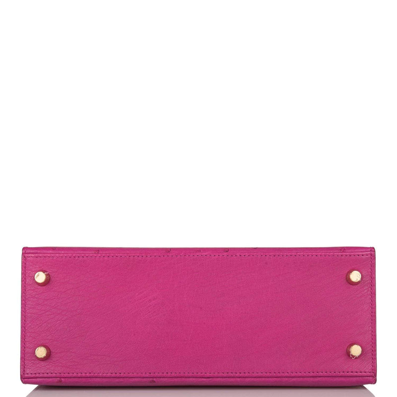 Hermes Horseshoe Stamp (HSS) Bi-Color Rose Pourpre and Gris Agate Ostrich Sellier Kelly 25cm Brushed Gold Hardware