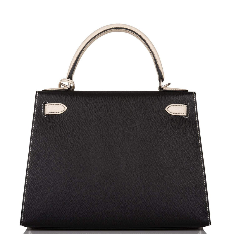 Hermes Kelly 28cm Bi-Color Black and Craie Epsom Sellier Brushed Palladium Hardware
