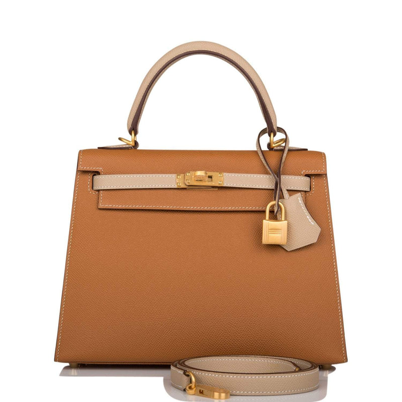 Hermes Kelly Sellier 25cm Gold and Trench Epsom  Brushed Gold Hardware