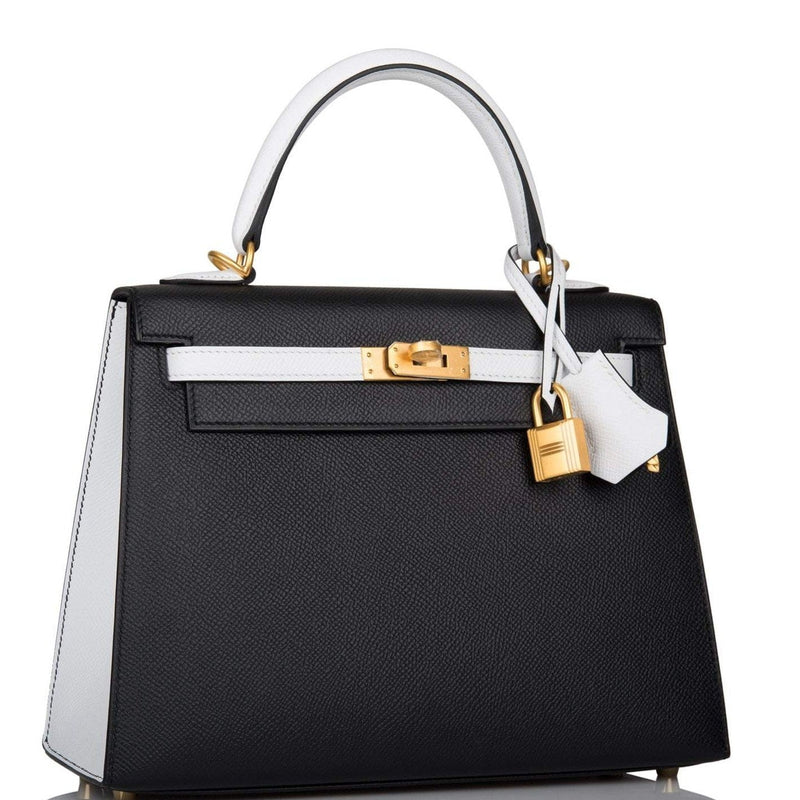 Hermes Kelly 28cm Bi-Color Black and Craie Epsom Sellier Brushed Gold Hardware