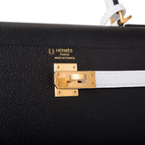 Hermes Kelly 28cm Bi-Color Black and Craie Epsom Sellier Brushed Gold Hardware