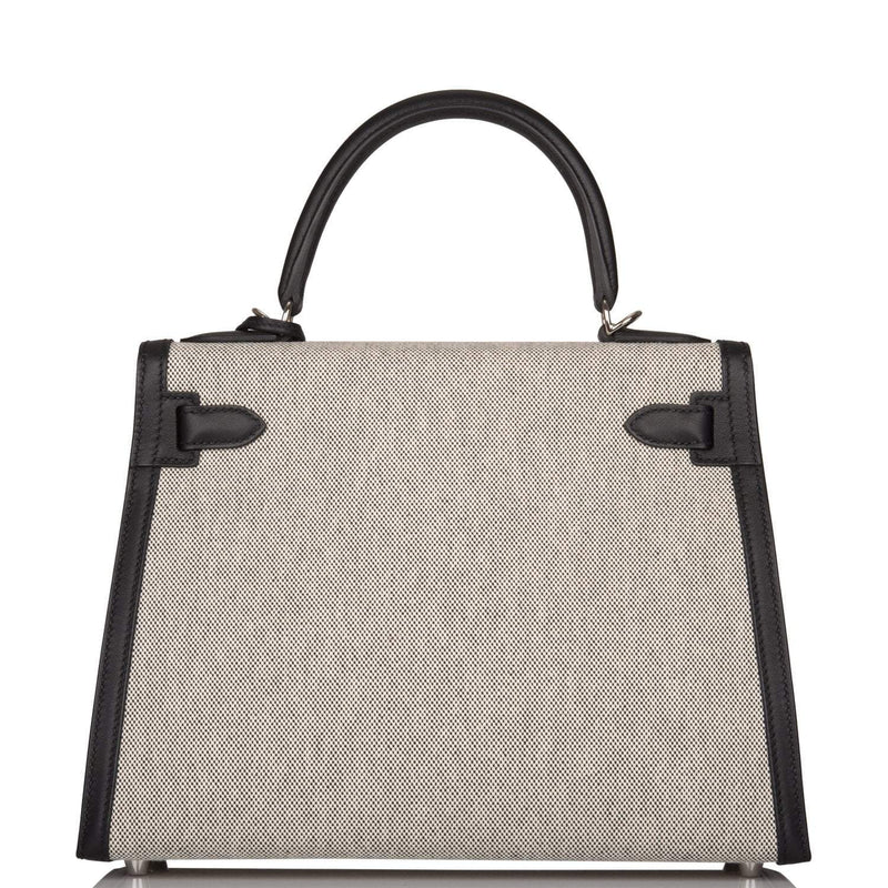 Hermes Kelly Sellier 28 Black Toile and Swift Sellier Palladium Hardware