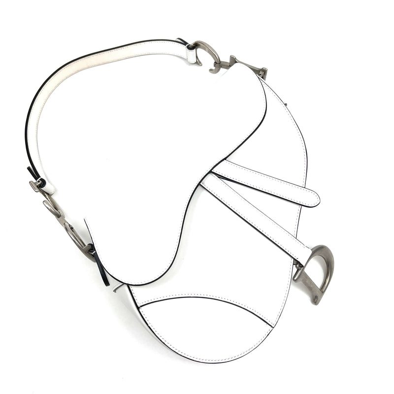 CHRISTIAN DIOR White Leather Saddle Bag