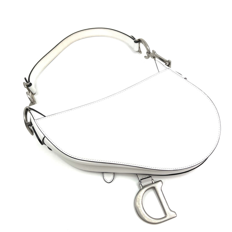 CHRISTIAN DIOR White Leather Saddle Bag