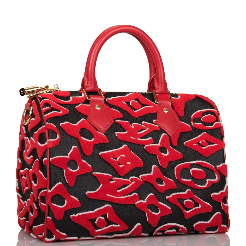 Louis Vuitton x UF Black and Red Tufted Monogram Speedy Bandouliere 25