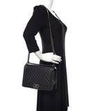 Chanel Boy Quilted New Medium Flap Black Lambskin Leather Cross Body Bag