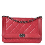 Chanel Boy Wallet on Chain Calfskin Quilted Woc Red Leather Shoulder Bag