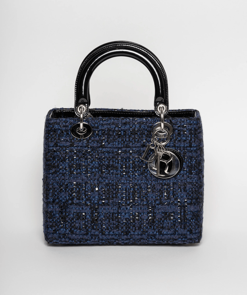 Christian Dior Blue Tweed and Patent Lady Dior Bag - Cap N Wrap